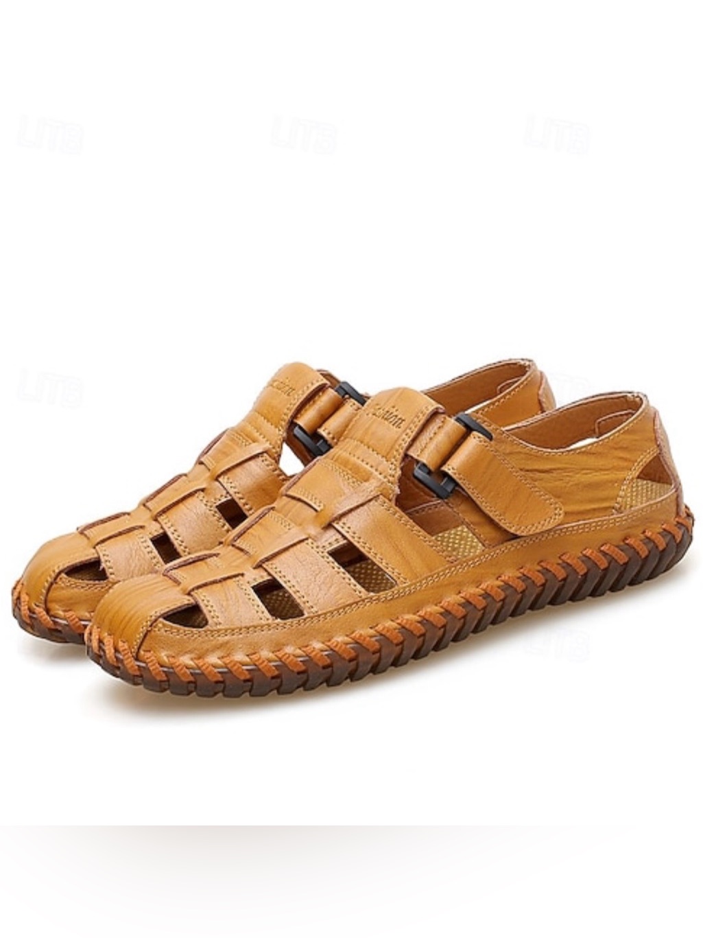 Men's Sandals In Tan Leather European Size 43 Us Equivalent 9-9.5 Price $60 New